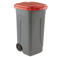 Bidone mobile - con chiusura a clip - 49 x 54 x 85 cm - 100 lt - grigio-rosso - Mobil Plastic - 100/GRC-ROB - 8004331001028 - DMwebShop