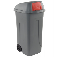 Bidone mobile Push - con coperchio - 49 x 54 x 95 cm - 100 lt - grigio-rosso - Mobil Plastic - 100P/GRC-ROB - 8004331001066 - DMwebShop