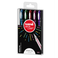 Penna sfera gel Uni Ball Signo - punta 1 mm - colori assortiti glitter - astuccio 5 pezzi - Uni Mitsubishi - M UM120SP 5P - 8007404249754 - DMwebShop