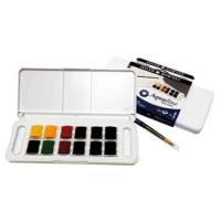 Acquerelli Aquafine - Godet - colori assortiti - scatola in plastica 12 acquerelli + 1 pennello - Daler Rowney - D131900001 - 5011386117058 - DMwebShop