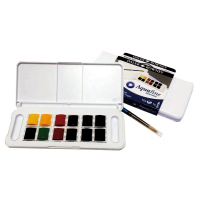 Acquerelli Aquafine - Godet - colori assortiti - scatola in plastica 12 acquerelli + 1 pennello - Daler Rowney - D131900001 - 5011386117058 - DMwebShop