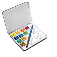Acquerelli Aquafine colori assortiti scatola metallo 10 acquerelli + pennello + tavolozza - Daler Rowney D131900910
