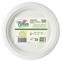 Piatto piano monouso - rotondo - Ø 22 cm - cellulosa - bianco - Green - conf. 50 pezzi - Dopla - 07757 - 8005090010009 - DMwebShop