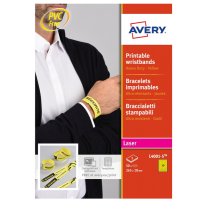 Braccialetti identificativi stampabili - giallo - 5 fogli - 10 et/fg - A4 - Avery - L4001-5 - 5014702134357 - DMwebShop