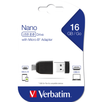 Memoria USB 2.0 - 16 Gb - store 'n' stay nano + otaglia Micro usb adapter - Verbatim - 49821 - 23942498216 - DMwebShop