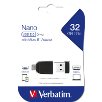 Memoria USB 2.0 - 32 Gb - store 'n' stay nano + otaglia Micro usb adapter - Verbatim - 49822 - 23942498223 - DMwebShop