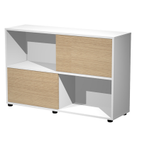 Libreria bassa Tetris a 2 ripiani ante scorrevoli - 120 x 35 x 79 cm - bianco-rovere - Artexport - 17066/3C - DMwebShop