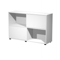 Libreria bassa Tetris a 2 ripiani ante scorrevoli - 120 x 35 x 79 cm - bianco-bianco - Artexport
