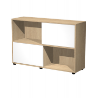 Libreria bassa Tetris a 2 ripiani ante scorrevoli - 120 x 35 x 79 cm - rovere-bianco - Artexport - 17066/C3 - DMwebShop