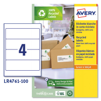 Etichette per raccoglitori in carta riciclata - 61 x 192 mm - 4 etichetta per foglio - bianca - laser - conf. 100 fogli - Avery - LR4761-100 - 4004182145180 - DMwebShop