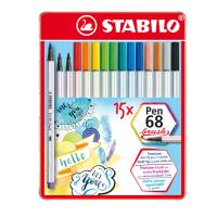 Pennarelli Pen 68 Brush - colori assortiti - scatola metallo 15 pezzi - Stabilo - 568/15-32 - 4006381554343 - DMwebShop