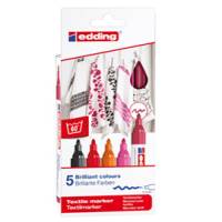 Marcatori per tessuto 4500 - punta tonda 2 - 3 mm - colori assortiti caldi - astuccio 5 pezzi - Edding - E-4500/5S-999 - 4057305013101 - DMwebShop