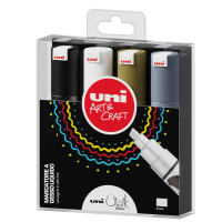 Marcatore a gesso liquido Uni Chalk Marker - punta scalpello 1,8 - 2,5 mm - colori assortiti - busta 4 pezzi - Uni Mitsubishi - M PWE8K 4P/1 - 8007404249570 - DMwebShop