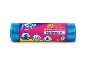 Sacchi per immondizia - 50x60 cm - 35 lt - 9 micron - azzurro trasparente - rotolo da 20 sacchetti - Logex Professional - C5LX3505 - 8003350548194 - DMwebShop