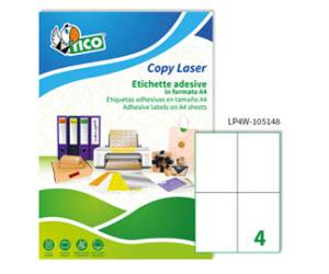 Etichette adesive LP4 W in carta permanenti 105 x 148 mm 4 etichette per foglio 100 fogli bianco Tico LP4W 105148 - 1483