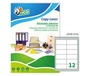 Etichette adesive LP4 W in carta angoli arrotondati permanenti 97 x 42,3 mm 12 etichette per foglio 100 fogli LP4W 9742 - 2345