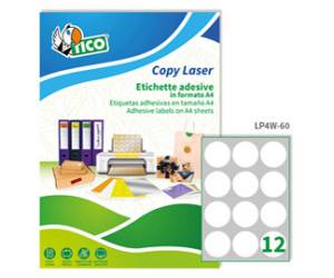 Etichette adesive tonde LP4 W carta con margini permanenti diametro 60 mm 12 etichette per foglio 100 fogli bianco LP4W - 1696
