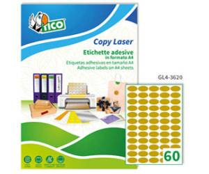 Etichette adesive ovali GL4 in carta permanenti 36 x 20 mm 60 etichette per foglio 100 fogli oro satinato Tico GL4 3620 - 3528