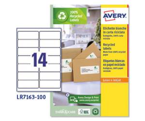 Etichette per buste e pacchi in carta riciclata - bianca - 99,1 x 38,1 mm - 100 fogli - Avery - LR7163-100 - 5014702815072 - DMwebShop