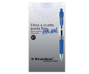 Penna a sfera a scatto con inchiostro gel blu punta fine 0,7 mm - 9877