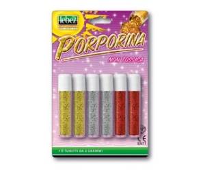 Porporina glitter 2 gr colori assortiti confezione 6 tubi - 11355