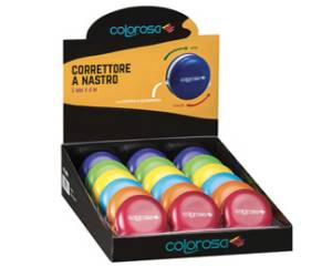 Correttore a nastro 5 mm x 6 mt colori assortiti expo 18 pezzi - 11632