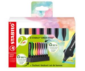 Evidenziatore Green Boss punta a scalpello tratto 2,5 mm colori assortiti deskset 8 pezzi - 11908