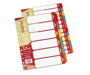 Separatore Festival 12 tasti neutri colorati cartoncino 140 gr A4 multicolore - 7465
