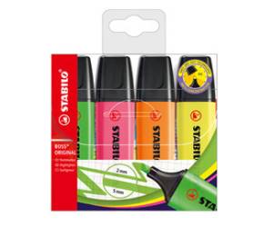 Evidenziatore Boss Original - punta a scalpello - tratto da 2 - 5 mm - colori assortiti - conf. 4 pezzi - Stabilo - 70/4 - 4006381215695 - DMwebShop
