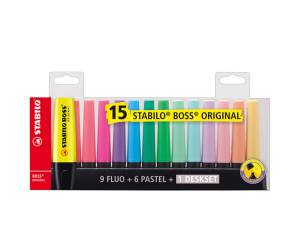Evidenziatore Boss Original - punta a scalpello - tratto 2 - 5 mm - colori assortiti fluo + pastel - deskset 15 pezzi - Stabilo - 7015-01 - 4006381517478 - DMwebShop