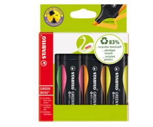 Evidenziatore Green Boss punta a scalpello tratto 2,5 mm colori assortiti astuccio 4 pezzi - 14467