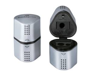 Temperamatite Grip 2001 con contenitore - 3 fori - silver - con doppio serbatoio - Faber Castell - 183800 - 4005401838005 - DMwebShop