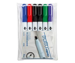 Pennarello a secco Memo per lavagne cancellabili punta conica 2,5 mm astuccio 6 colori - 15596