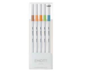 Fineliner Emott - tratto 0,4 mm - colori assortiti nature - conf. 5 pezzi - Uni Mitsubishi - M PEM-SY 5C 6 - DMwebShop