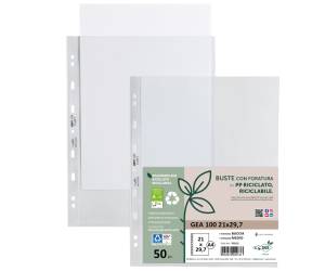 Buste forate Gea 100 - PP riciclato - buccia medium - 21 x 29,7 cm - conf. 50 pezzi - Sei Rota - 702112 - 8004972029733 - DMwebShop