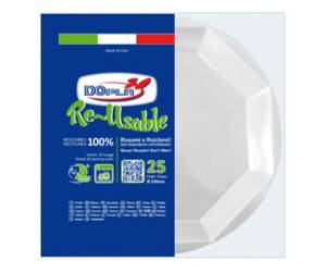 Piatto fondo riutilizzabile ottagonale diametro 22 cm PS reuse bianco - 26192