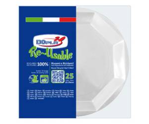 Piatto frutta riutilizzabile ottagonale diametro 17 cm PS reuse bianco Dopla 12512 - 26191