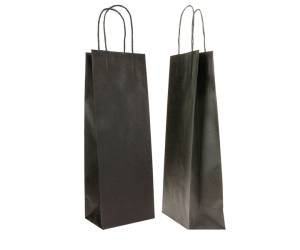 Portabottiglie BARBERA maniglie cordino 14 x 9 x 38 cm carta biokraft nero - 7994