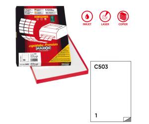 Etichetta adesiva C503 - carta - permanente - 210 x 297 mm - 1 etichetta per foglio - bianco - scatola 100 fogli A4 - Markin - X210C503 - 8007047034977 - DMwebShop