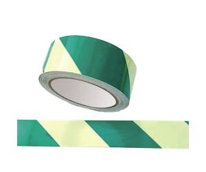 Nastro fotoluminescente adesivo 4 cm x 10 mt giallo strisce verdi - 27586