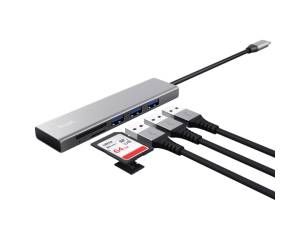 Hub USB C veloce e lettore di schede 3 porte argento - 28764