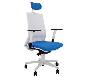 Poltrona semidirezionale Light LLBPG con braccioli regolabili e poggiatesta blu chiaro bianco - 28285