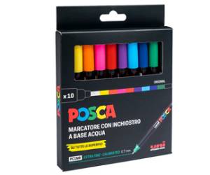 Marcatore Uni Posca PC1M - punta extra fine 0,7 mm - colori assortiti - conf. 10 pezzi - Uni Mitsubishi - M PC1MR 10P - 8007404249099 - DMwebShop