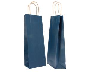Portabottiglie BARBERA maniglie cordino 14 x 9 x 38 cm carta biokraft blu Mainetti Bags - 2434