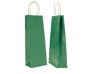 Portabottiglie BARBERA maniglie cordino 14 x 9 x 38 cm carta biokraft verde - 7977