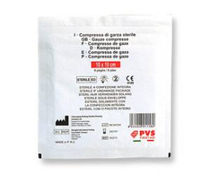 Busta di garza compressa sterile 10 x 10 cm - a 8 pieghe - conf. 10 pezzi - Pvs - GAZ111E - 8056389231070 - DMwebShop