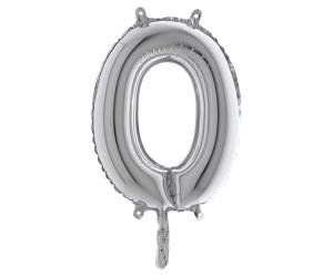 Palloncino numero 0 H 36 cm mylar argento - 29173