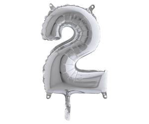 Palloncino numero 2 H 36 cm mylar argento - 29171