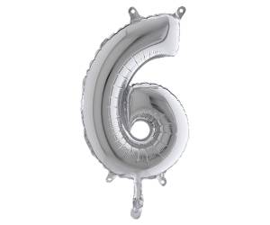 Palloncino numero 6 H 36 cm mylar argento - 29167