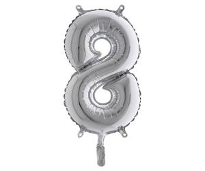 Palloncino numero 8 H 36 cm mylar argento - 29135